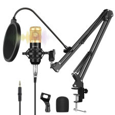 PULUZ Stúdió 48V Jack 3.5mm Mikrofon Kit -65cm Asztali Állvánnyal (Arany) kameramikrofon