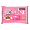 PURINA ONE Junior Mini Filé szószban, Lazaccal és sárgarépával 4x85g