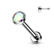  Push-in titán labret 6mm (ezüst színű, 3mm crystal ab kővel) testékszer