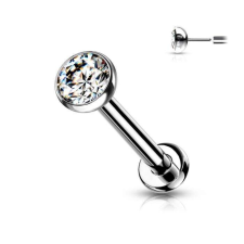 Push-in titán labret (ezüst színű, 3mm crystal kővel) testékszer