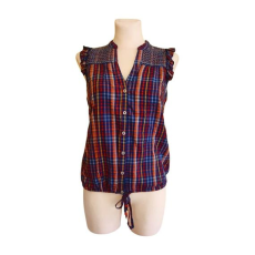  Q/S kék kockás női ujjatlan blúz (méret: 38)