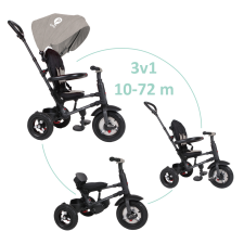 QPlay Rito Air Gel 3in1 gumikerekű tricikli, szürke lábbal hajtható járgány