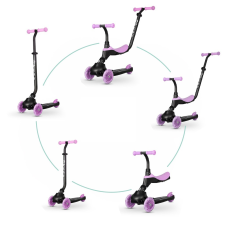 QPlay Sema Evo 5in1 roller és futóbicikli LED fényekkel, Violet lábbal hajtható járgány