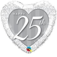 Qualatex 18 inch-es Happy 25th Damask Heart Fólia Lufi party kellék