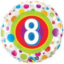 Qualatex 8-as Színes Pöttyös Szülinapi Számos Fólia Lufi, 46 cm party kellék