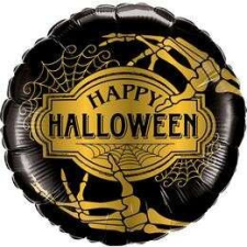 Qualatex Golden Skeleton Happy Halloween Fólia Lufi party kellék