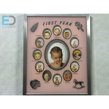  " Az első 12 hónapom " képkeret 25 x 30cm ezüst- rózsaszín fényképkeret