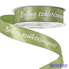 "Boldog Születésnapot!" feliratos szatén szalag 20mm x 20m - Mohazöld dekorációs kellék