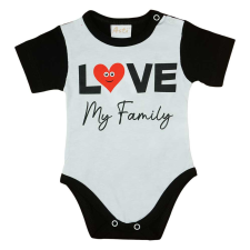 "Love my family" feliratos rövid ujjú baba body fekete kombidressz, body