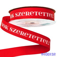 "Sok Szeretettel!" feliratos ripsz szalag 20mm x 20m - Piros szalag, masni