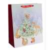 Qx Ajándéktasak karácsonyfa és erdei állatok mintával - 18 x 23 cm
