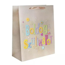 Qx Boldog születésnapot! Ajándékzacskó - bézs, 31 x 42 cm ajándéktasak