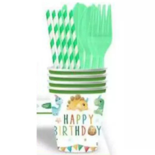 Qx Dinó mintás születésnapi papírpohár - 10 db-os party kellék