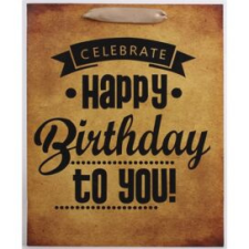 Qx Dísztasak matt 26x32 cm barna Happy Birthday to you ajándéktasak