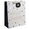 Qx Dísztasak matt 26x32 cm fehér/arany Happy Birthday felirattal