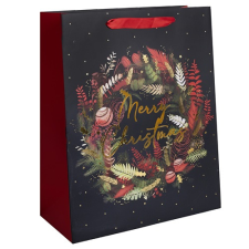 Qx Dísztasak matt 26x32 cm fekete/piros koszorú ajándéktasak