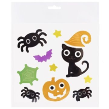 Qx Fekete macska és Halloween tök ablakzselé szett party kellék