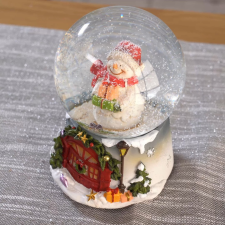 QX-IMPEX KFT Karácsonyi zenélő hógömb - hóember 14cm karácsonyi dekoráció