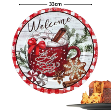 QX-IMPEX KFT Műanyag kerek tálca Welcome 33cm karácsonyi dekoráció