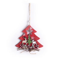 Qx Karácsonyi dísz fa fenyő rénszarvassal akasztóval piros karácsonyi dekoráció