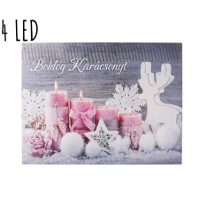Qx Kép+4Led Boldog Karácsonyt Fehér /Rózsaszín karácsonyi dekoráció