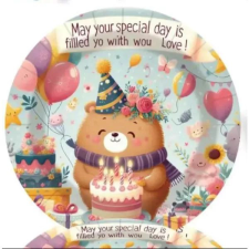 Qx Maci mintás születésnapi papírtányér - 10 db-os party kellék