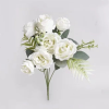 Qx Művirágcsokor, rózsa 30cm 7 virágfej, 5 ág fehér