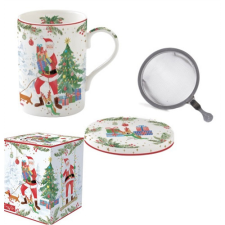 R2S.105JOYF Porcelán szűrősbögre tetővel, 350ml, dobozban, Joyful Santa bögrék, csészék