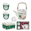  R2S.1467BOCH Porcelán teáskanna 600ml, fémszürővel, 2 porcelánpohárral 160ml, dobozban, Botanical Chic