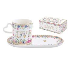  R2S.3114MAMO Porcelánbögre 320ml, porcelántálcán 23x12cm, dobozban,Mon Amour bögrék, csészék