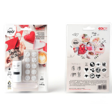 R+C Zrt. NIO bélyegző, 10 db szerelem motívum, fekete párna, csipesz bélyegző