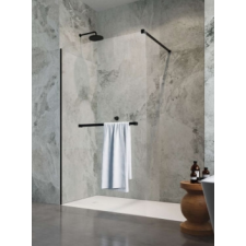 Radaway Modo New Black II Walk-in fekete zuhanyfal törölközőtartóval 125 kád, zuhanykabin