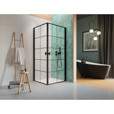 Radaway Nes Black KDD I Factory szögletes fekete zuhanykabin 90x100 átlátszó kád, zuhanykabin