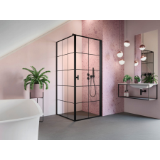 Radaway Nes Black KDJ I Factory szögletes fekete zuhanykabin 80x70 átlátszó jobbos kád, zuhanykabin