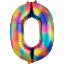  Rainbow óriás szám fólia lufi 0-ás, 88x63 cm party kellék