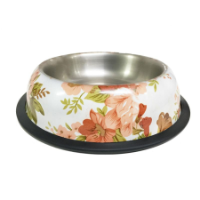 Raintech Tál Fém Etető Gumi Peremmel, Színes Virágos Mintával, 0,7l / 17cm kutyatál