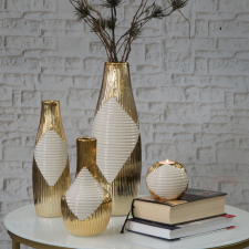  Rakel váza Bézs/arany 14x14x40 cm dekoráció