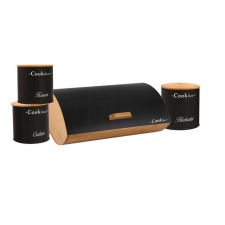 ramiz ORTICA fekete bambusz kenyértartó + 3 darab fém tároló doboz papírárú, csomagoló és tárolóeszköz
