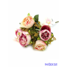 Ranunculus selyem csokor díszítőkkel 28cm - Krém-Rózsaszín dekoráció