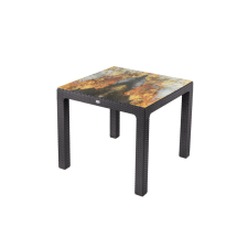  Rattan Asztal barna színben Színesüveggel 90X90Cm kerti bútor
