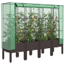  Rattan megjelenésű magaságyás melegháztakaróval 160x40x140 cm kerti tárolás