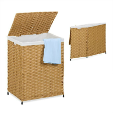 Rattan mintázatú szennyeskosár 90 literes világosbarna-krém 10050560_93 bútor