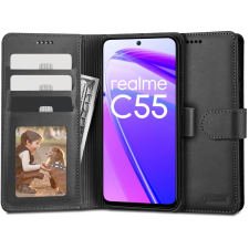 Realme C55, Oldalra nyíló tok, stand, mágnes csattal, TP Wallett, fekete tok és táska