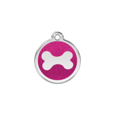 Red Dingo Csillámos Rozsdamentes csont mintás acél biléta hot pink nyakörv, póráz, hám kutyáknak