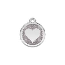 Red Dingo Csillámos Rozsdamentes szív mintás acél biléta ezüst nyakörv, póráz, hám kutyáknak