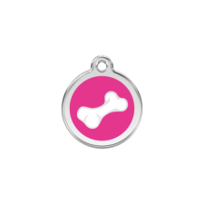 Red Dingo Rozsdamentes csont mintás acél biléta hot pink nyakörv, póráz, hám kutyáknak