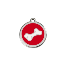 Red Dingo Rozsdamentes csont mintás acél biléta piros nyakörv, póráz, hám kutyáknak