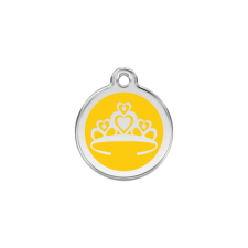 Red Dingo Rozsdamentes korona mintás acél biléta sárga nyakörv, póráz, hám kutyáknak