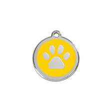 Red Dingo Rozsdamentes mancs mintás acél biléta sárga nyakörv, póráz, hám kutyáknak