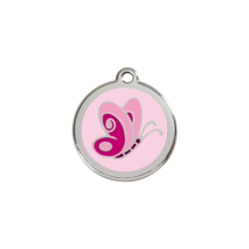 Red Dingo Rozsdamentes pillangó mintás acél biléta pink nyakörv, póráz, hám kutyáknak